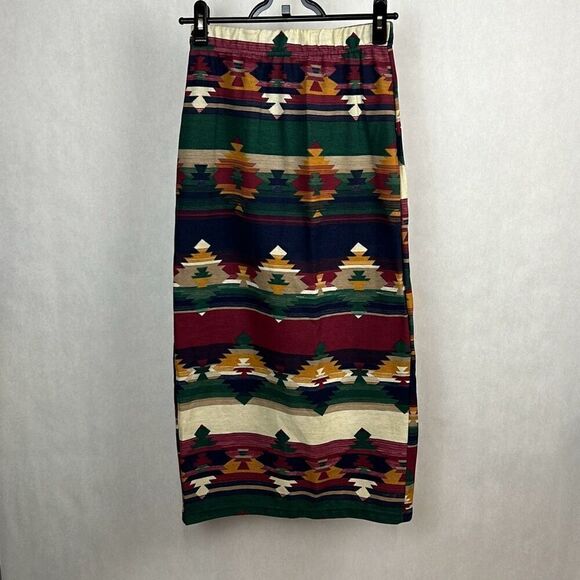 VTG Margo's Shirt Skirt Set Southwest Print Womens Sz Medium Western Navy Green - Picture 4 of 10